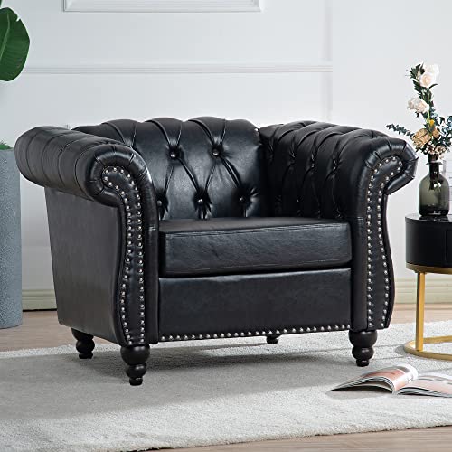 LOPOO Bequemes 1-Sitzer-Sofa für Wohnzimmer, PU-Leder, Taschenfeder-Design, Schwarz von LOPOO