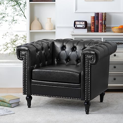 LOPOO Elegantes 1-Sitzer-Sofa für ultimativen Komfort, weiches PU-Leder, Entspannung in Ihrem Wohnzimmer, Schwarz von LOPOO