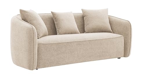 LOPOO Elegantes beige Chenille-Sofa für gemütliche Wohnräume, Komfort mit strapazierfähigem Design, inklusive 3 passenden Kissen, 3-Sitzer von LOPOO