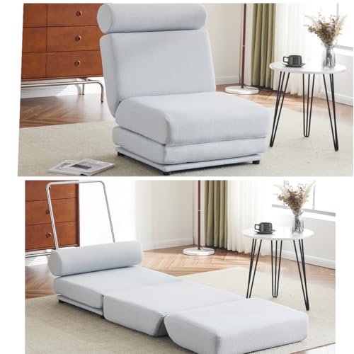 LOPOO Tragbares, faltbares Schlafsofa für Komfort und Bequemlichkeit, leichter Loungesessel mit Kissen, stilvolle Ergänzung, hellgrau-blau von LOPOO