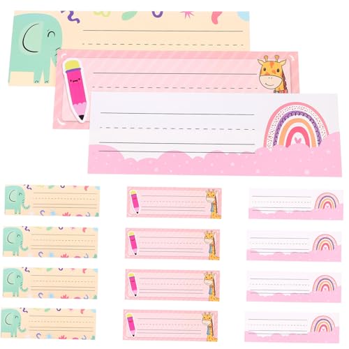 LOPUNER 15 Stück Teiliges Namensetiketten für Klassenzimmer Schreibtisch Namensschilder Papier Aufkleber mit Niedlichen Motiven Giraffe Bleistift Regenbogen Wasserfest Vielseitig für Tafel von LOPUNER
