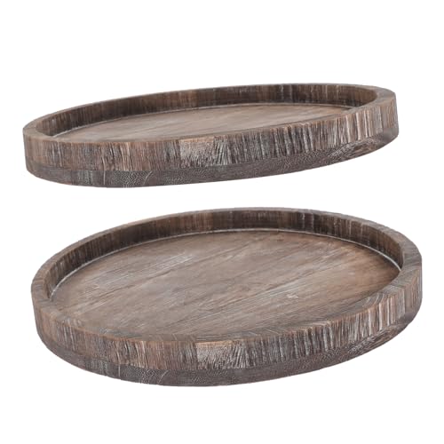 LOPUNER 2 Stück Teiliges Rundes Holztablett Rustikale Servierplatten aus Robustem Holz Vielseitig Einsetzbar für Dekoration Organisation Kerzenhalter von LOPUNER