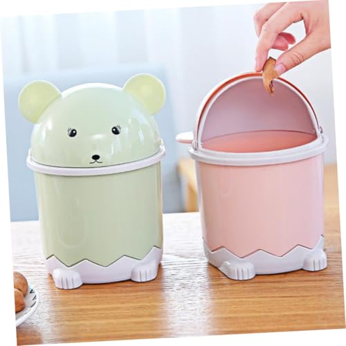 LOPUNER 3 Stück Mini Desktop Mülleimer mit Deckel Cartoon Tischabfalleimer für Büro Wohnzimmer Badezimmer Kompakt Geruchshemmend Farbenfroh Blau Grün Rosa von LOPUNER