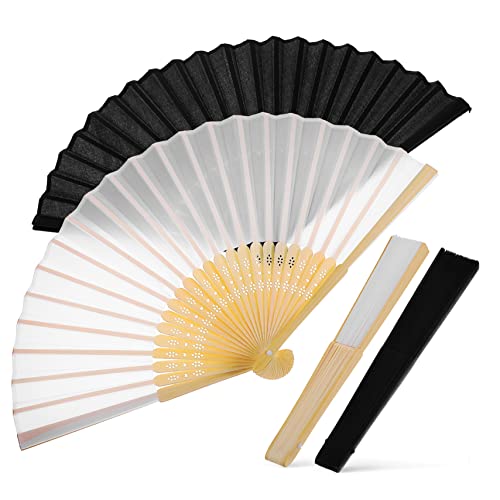LOPUNER 4 Stück Faltbarer Handfächer aus und Seide Teiliges Set Schwarz und Weiß für Hochzeiten Partys und Künstlerische Auftritte Leicht und Tragbar Vintage Design von LOPUNER
