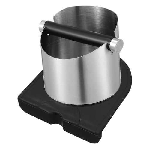 LOPUNER Edelstahl Kaffee Abklopfbehälter mit Abnehmbarem Klopfstab und Rutschfester Schwarzer Unterlage Stabiler Kaffeesatzbehälter für Gemahlenen Kaffee Geräuscharm und Langlebig von LOPUNER