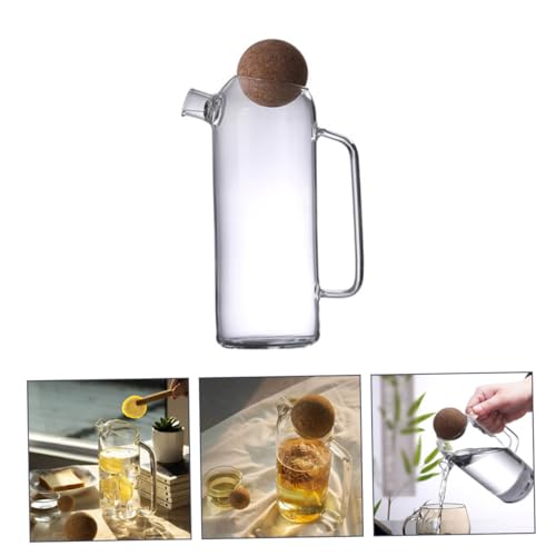 LOPUNER Glas Kanne mit Korkverschluss Dickwandige Glaswasserkanne für Tee Saft Blütentee Hitzebeständig und Bruchsicher Praktische Kanne für Zuhause und Kalte Heiße Getränke von LOPUNER