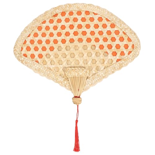 LOPUNER Handgemachter Weidenstroh Fächer für Sommerlicher Handventilator für Außenbereich Handgefertigt Leicht und Tragbar Dekorativ für Zuhause und Partys Rot mit Buntem Rand von LOPUNER
