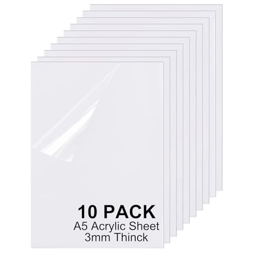 LOPYXBR 10 weiße Acrylplatten, A5, 3 mm, harte weiße Kunststoffplatte, Acrylplatte, weiße Perspektenblätter für Modellbau, Heimdekoration, Kunst- und Bastelprojekte (21 x 14,8 cm) von LOPYXBR