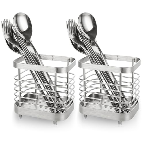 LOPYXBR 2 Stück Besteckhalter Edelstahl Küchenutensilienhalter Edelstahl Utensilienhalter Küche Metall Besteckkorb Edelstahl Besteck Abtropfbehälter für Organisieren Messer Gabel Essstäbchen von LOPYXBR