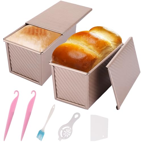 LOPYXBR 2 Stück Brotbackform mit Deckel, 450G Teig Brotbackform Kohlenstoffstahl Kastenform Brot mit Deckel, Toastbrot Backform mit Deckel Pullman Loaf Pan für Toast Kuchen-Roségold von LOPYXBR