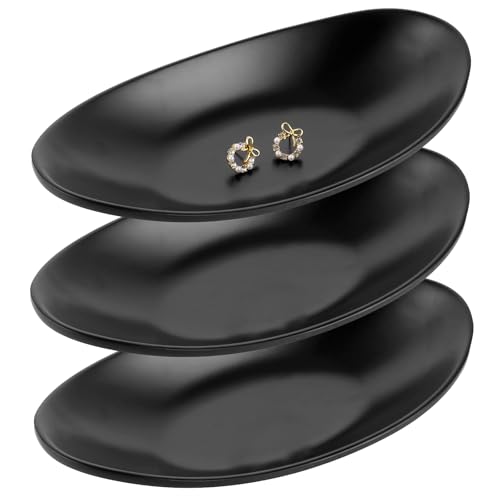 LOPYXBR 3 Stück Schwarze Schmucktablett Schlüsselschale, Kosmetiktablett Oval, Eingangsbereich Schale Deko Dekoschale, Schlüssel Schale für Schlüssel, Schmuck und Münzen(21,4x11x4,4 cm) von LOPYXBR