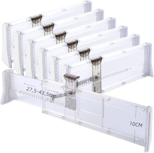 LOPYXBR 6 Stück Schubladentrenner Verstellbar 27.5-43.5 cm Kunststoff Schubladenteiler Verstellbar 10 cm Hoch Transparente Schubladen Trenner für Kleiderschrank Kommode Schlafzimmer von LOPYXBR