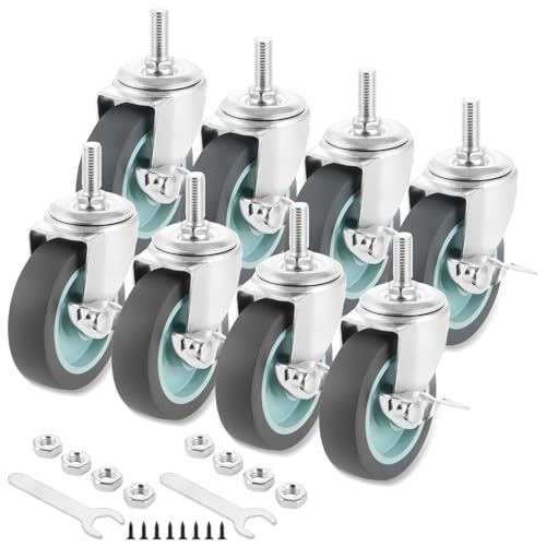 LOPYXBR 8 Stück Lenkrollen 75mm, Transportrollen mit Feststeller, Rollen für Möbel, Möbelrollen Gummirollen M10 x 25mm (Schaftdurchmesser 10mm, Schaftlänge 25mm) 8er Set Grau von LOPYXBR