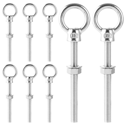 LOPYXBR 8 Stück Ringschrauben Lang M8x80mm, Ösenschraube Edelstahl 316 mit Unterlegscheiben und Sechskantmuttern, Augenschraube zum Befestigen und Aufhängen von LOPYXBR