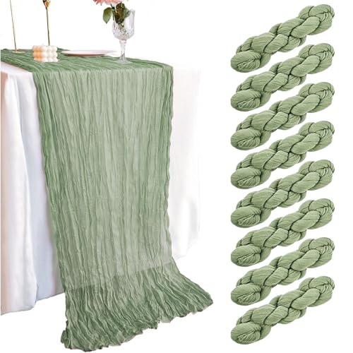 LOPYXBR 8 Stück Tischläufer Salbeigrün 90x300cm Tischläufer Grün Salbei Boho Gaze Käsetuch Tischläufer Grün Tischläufer Hochzeit für Hochzeit, Party, Geburtstagsparty von LOPYXBR