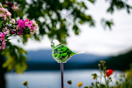 Gartenstecker mit Vogel - Handgefertigtes Glas - Grün - Vogel auf Stock - Gartendekorationen - Gartendeko für den Außenbereich - Gartendekor - Tiere für den Außenbereich von LORANTO