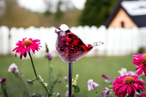 Gartenstecker mit Vogel - Handgefertigtes Glas - Rot - Vogel auf Stock - Gartendekorationen - Gartendeko für den Außenbereich - Gartendekor - Tiere für den Außenbereich von LORANTO