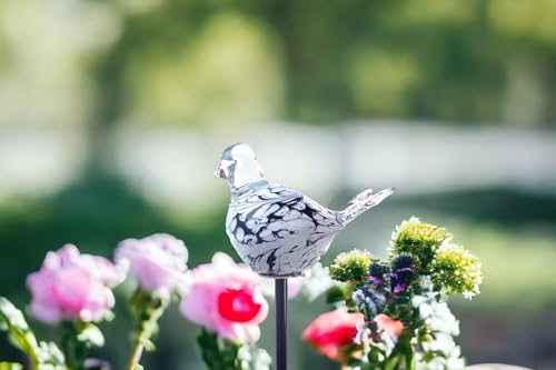 Gartenstecker mit Vogel - Handgefertigtes Glas - Schwarz Weiß - Vogel auf Stock - Gartendekorationen - Gartendeko für den Außenbereich - Gartendekor - Tiere für den Außenbereich von LORANTO