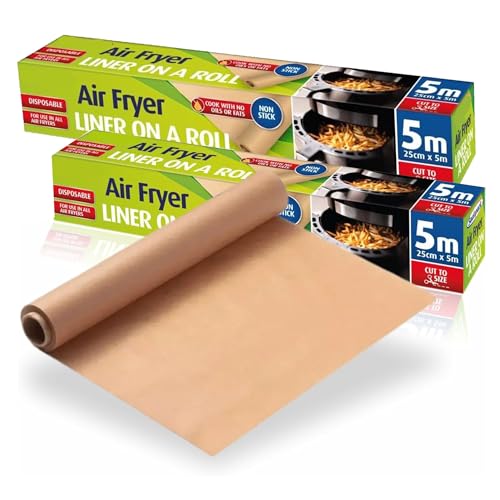 Air Fryer Liner Non Stick Disposable Air Fryer On A Roll Greasedicht Oil Proof Brown Color Paper Liner Kitchen Accessory Baking Paper Liner for Microwave Oven Steamer Measures (25cm X 5m) von LORD C