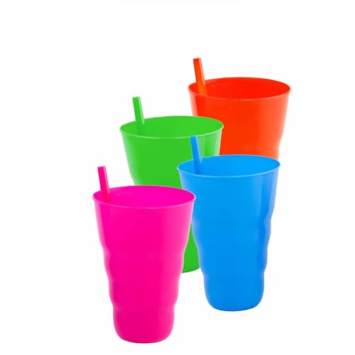 LORD C Trinkgläser mit eingebautem Strohhalm, hohe Wassergläser, kein Verschütten, unzerbrechliche Glaswaren, ideal für Kinder, Trinkwasser, Saft, Milch (4 Stück) (gemischt) von LORD C