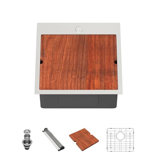 Lordear 45,7 cm große Küchenspüle Topmount Bar Spüle 16 Gauge Edelstahl Einzelbecken 45,7 x 45,7 x 22,9 cm von LORDEAR