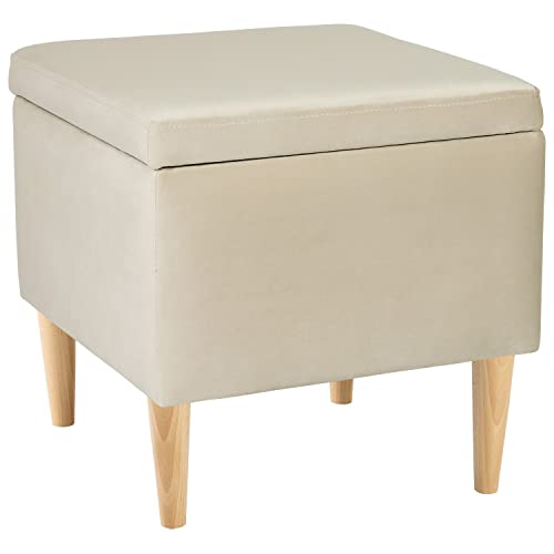 LORDLY Hocker mit Stauraum Johnson NAT 41x41cm - Beige Velourstof, gepolstert, Sitzhocker, Aufbewahrungsbox, Fußhocker, Sitztruhe für Wohnzimmer, Schlafzimmer, Diele, Kinderzimmer, max. 300 kg von LORDLY