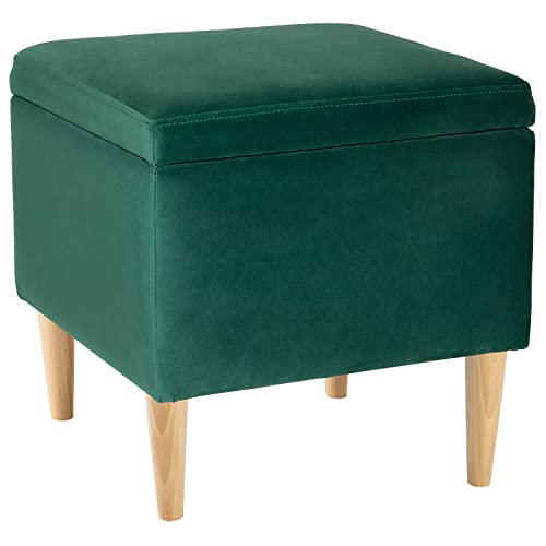 LORDLY Hocker mit Stauraum Johnson NAT 41x41cm - grün Velourstof, gepolstert, Sitzhocker, Aufbewahrungsbox, Fußhocker, Sitztruhe für Wohnzimmer, Schlafzimmer, Diele, Kinderzimmer, max. 300 kg von LORDLY