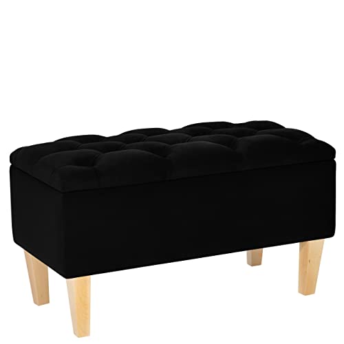 LORDLY Sitzbank mit Stauraum BENAVENTE NAT 81x42cm – schwarz Velourstof, Sitztruhe, Aufbewahrungsbox, Polsterbank mit Samtbezug für Wohnzimmer, Schlafzimmer, Diele, max. 300 kg von LORDLY