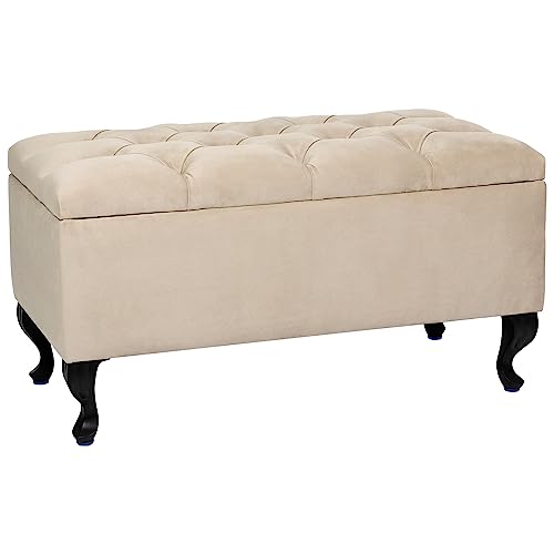 LORDLY Sitzbank mit Stauraum MODIANO BL 81x42cm – beige Velourstof, Sitztruhe, Aufbewahrungsbox, Polsterbank mit Samtbezug für Wohnzimmer, Schlafzimmer, Diele, max. 300 kg von LORDLY