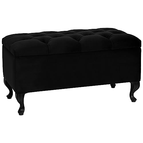 LORDLY Sitzbank mit Stauraum MODIANO BL 81x42cm – schwarz Velourstof, Sitztruhe, Aufbewahrungsbox, Polsterbank mit Samtbezug für Wohnzimmer, Schlafzimmer, Diele, max. 300 kg von LORDLY