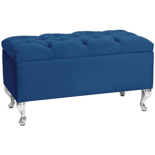 LORDLY Sitzbank mit Stauraum MODIANO CR 81x42cm – Marineblau Velourstof, Sitztruhe, Aufbewahrungsbox, Polsterbank mit Samtbezug für Wohnzimmer, Schlafzimmer, Diele, max. 300 kg… von LORDLY