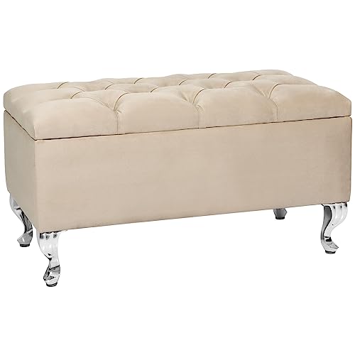 LORDLY Sitzbank mit Stauraum MODIANO CR 81x42cm – beige Velourstof, Sitztruhe, Aufbewahrungsbox, Polsterbank mit Samtbezug für Wohnzimmer, Schlafzimmer, Diele, max. 300 kg von LORDLY