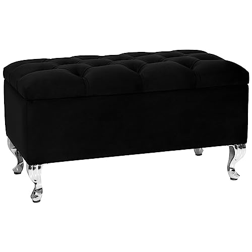 LORDLY Sitzbank mit Stauraum MODIANO CR 81x42cm – schwarz Velourstof, Sitztruhe, Aufbewahrungsbox, Polsterbank mit Samtbezug für Wohnzimmer, Schlafzimmer, Diele, max. 300 kg von LORDLY