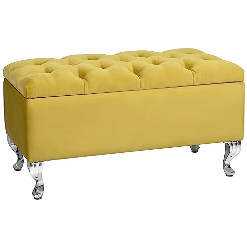 LORDLY Sitzbank mit Stauraum MODIANO CR 81x42cm – senfgelb Velourstof, Sitztruhe, Aufbewahrungsbox, Polsterbank mit Samtbezug für Wohnzimmer, Schlafzimmer, Diele, max. 300 kg von LORDLY