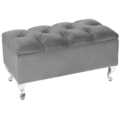 LORDLY Sitzbank mit Stauraum Verona CR 81x42cm - Grau Velourstof, Sitztruhe, Aufbewahrungsbox, Polsterbank mit Samtbezug für Wohnzimmer, Schlafzimmer, Diele, max. 300 kg von LORDLY