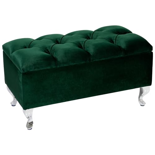 LORDLY Sitzbank mit Stauraum Verona CR 81x42cm - Grün Velourstof, Sitztruhe, Aufbewahrungsbox, Polsterbank mit Samtbezug für Wohnzimmer, Schlafzimmer, Diele, max. 300 kg von LORDLY