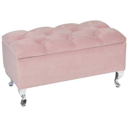 LORDLY Sitzbank mit Stauraum Verona CR 81x42cm - Rosa Velourstof, Sitztruhe, Aufbewahrungsbox, Polsterbank mit Samtbezug für Wohnzimmer, Schlafzimmer, Diele, max. 300 kg von LORDLY