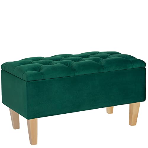 LORDLY Sitzbank mit Stauraum BENAVENTE NAT 81x42cm – grün Velourstof, Sitztruhe, Aufbewahrungsbox, Polsterbank mit Samtbezug für Wohnzimmer, Schlafzimmer, Diele, max. 300 kg von LORDLY