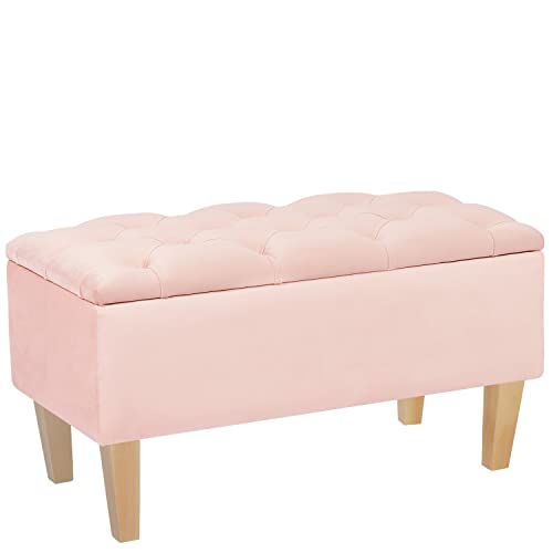 LORDLY Sitzbank mit Stauraum BENAVENTE NAT 81x42cm – rosa Velourstof, Sitztruhe, Aufbewahrungsbox, Polsterbank mit Samtbezug für Wohnzimmer, Schlafzimmer, Diele, max. 300 kg von LORDLY