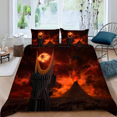 LORDOS Bettwäsche 135x200 cm & 1 Kissenbezug 80x80 cm - Herr der Ringe Bettbezüge aus Atmungsaktivem Mikrofaser, Superweiches Bettbezug Set 2teilig von LORDOS