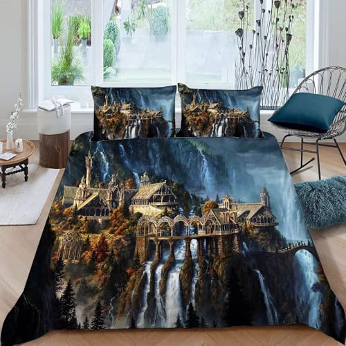 LORDOS Bettwäsche 155x220 Bettbezug - Herr der Ringe Bettwäsche-Sets 155 x 220 mit 80x80 cm 1 Kissenbezug, Mikrofaser für Einzelbett mit Reißverschluss von LORDOS