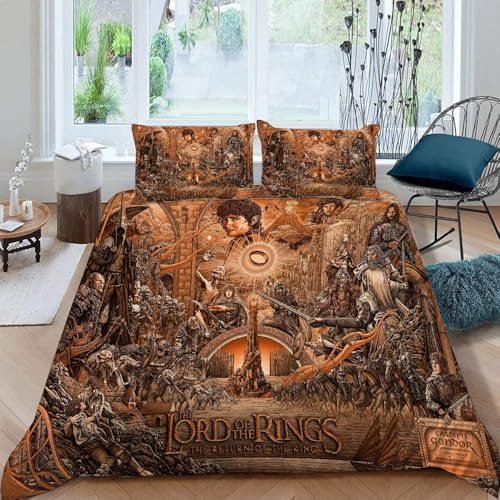 LORDOS Bettwäsche 200x200cm Baumwolle Bettbezug - Herr der Ringe Atmungsaktive Bettwäsche Sets, Bettwäsche Mit Reißverschluss+2 Kissenbezüge 80x80cm von LORDOS