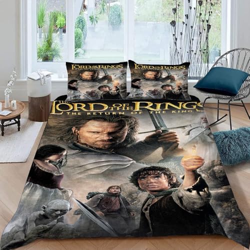 LORDOS Bettwäsche 220x240 Herr der Ringe 3 teilig - Bettbezug 220 x 240 Set mit 2 Kissenbezüge 80x80 cm, Bettwäsche-Sets 240x220 aus Mikrofaser mit Reißverschluss von LORDOS