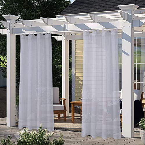 LORDTEX Jute-Leinen-Optik Outdoor Vorhang für Terrasse – 2 Stoffbahnen wasserdichte Schlaufen oben durchscheinende Vorhänge für Pergola, Veranda, Cabana und Pavillon, 132 x 308 cm, Silber von LORDTEX