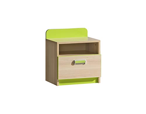 Furniture24 Nachttisch LORENTO L12 mit Schublade Nachtkommode Nachtschrank Nachtkonsole (Esche Coimbra/Lime Grün) von Furniture24