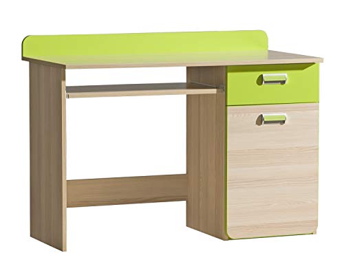 Furniture24 Schreibtisch LORENTO L10 mit Tastaturablage und Schublade Schülerschreibtisch Kinderschreibtisch Computertisch PC-Tisch (Esche Coimbra/Lime Grün) von Furniture24