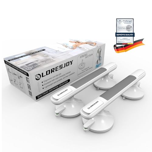 LORESJOY 2 Stücke Haltegriff Dusche für Senioren,Haltegriffe für Bad,Haltegriff mit Saugnapf,Haltegriff Dusche Ohne Bohren,Mobiler Haltegriff,WC Haltegriff mit Saugwarnung von LORESJOY