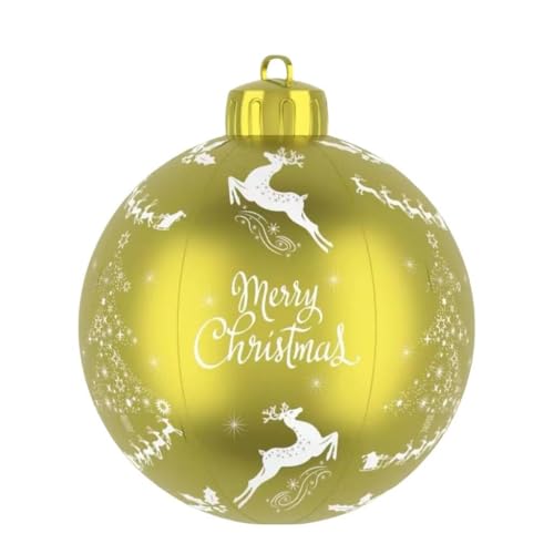 LORESJOY Aufblasbare Weihnachtskugel, 60cm Groß Leuchtende LED Weihnachtsball, Weihnachtsdeko Aufblasbare PVC Weihnachtskugeln für Hochzeit Home Decor Hof Außendekoration (Gold) von LORESJOY