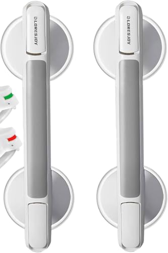 LORESJOY Wannengriff Griffstangen, Haltegriff Dusche ohne Bohren, MAX 120 KG abnehmbare Duschgriff, Badewannengriff mit Saugwarnung für Behinderte und ältere Menschen (2PCS) von LORESJOY