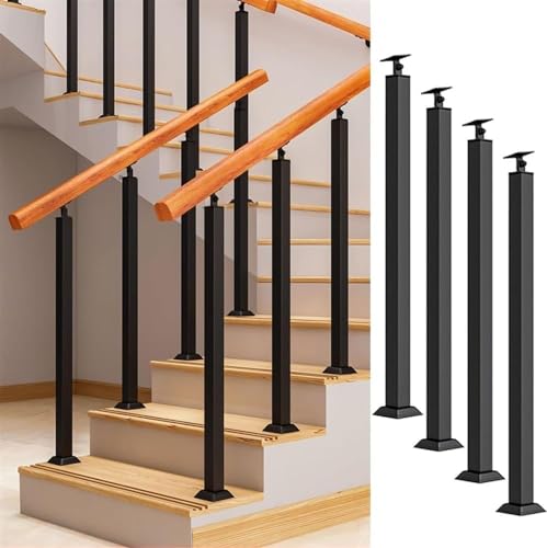 LORIER 4er-Pack Geländer Außen/Innen Treppengeländer Schwarze Geländer-Säulen, Treppen-Baluster-Pfosten für Den Innenbereich,with Flacher Und Verstellbarer 270°Bracket Spindle Post(Size:75cm/29.5in) von LoRier